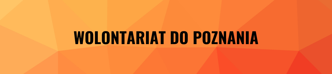 Czarny napis Wolontariat do Poznania. Na pomarańczowym tle.